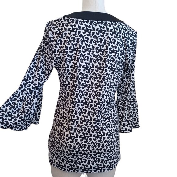 INC International Concepts Tunic Top Black White Ruffle Sleeve Womens Medium - Picture 12 of 13
